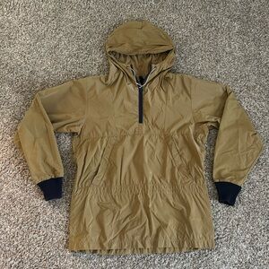 Vintage Women LL Bean Tan Navy Anorak Windbreaker Pullover Half Zip Nylon Medium